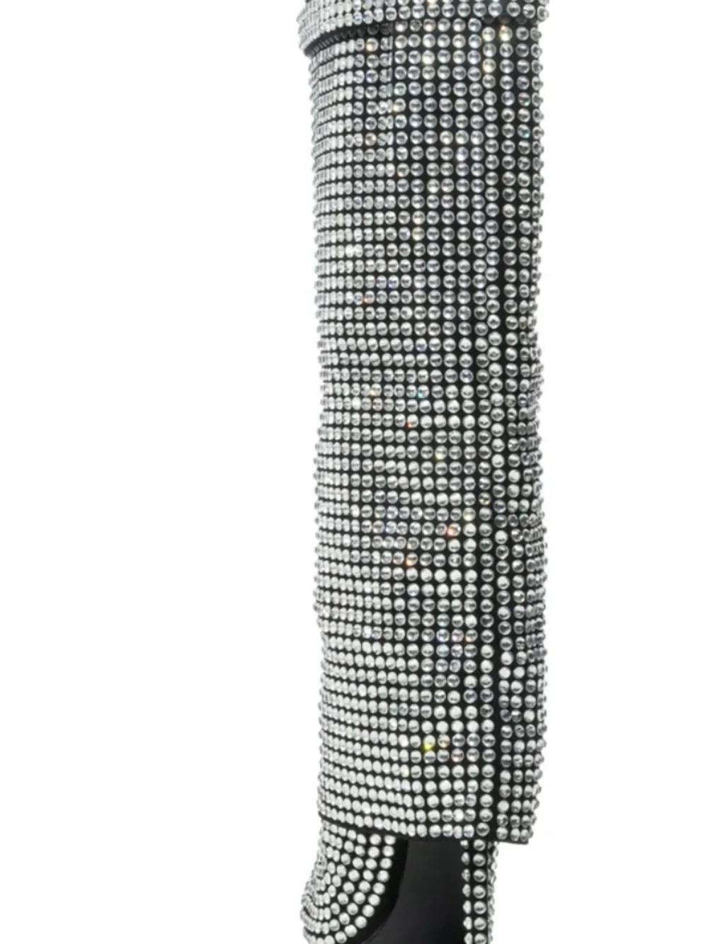 Rhinestone-Embellished Black Over-the-Knee Stiletto Boots